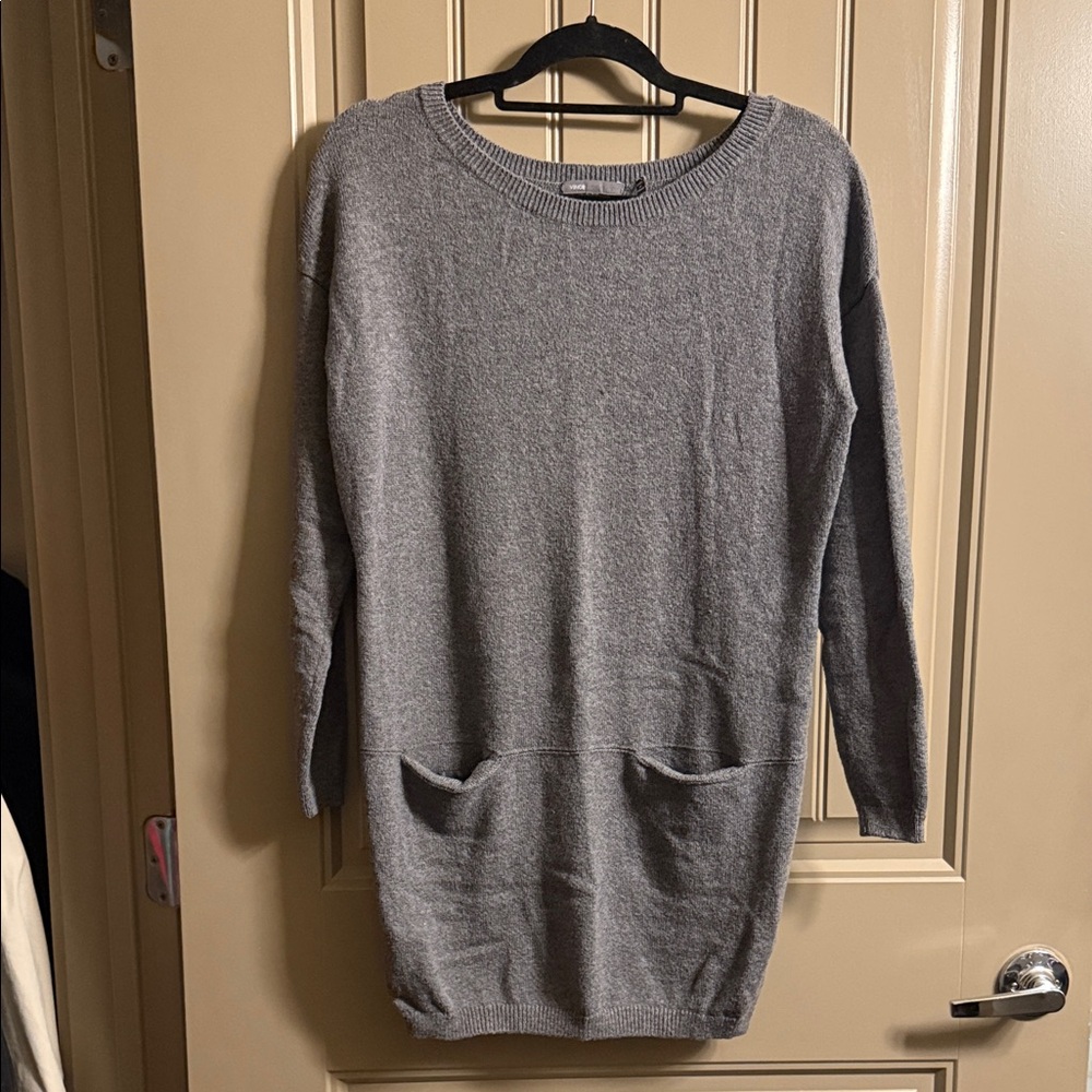 Vince Gray Wool Sweater Dress with Pockets